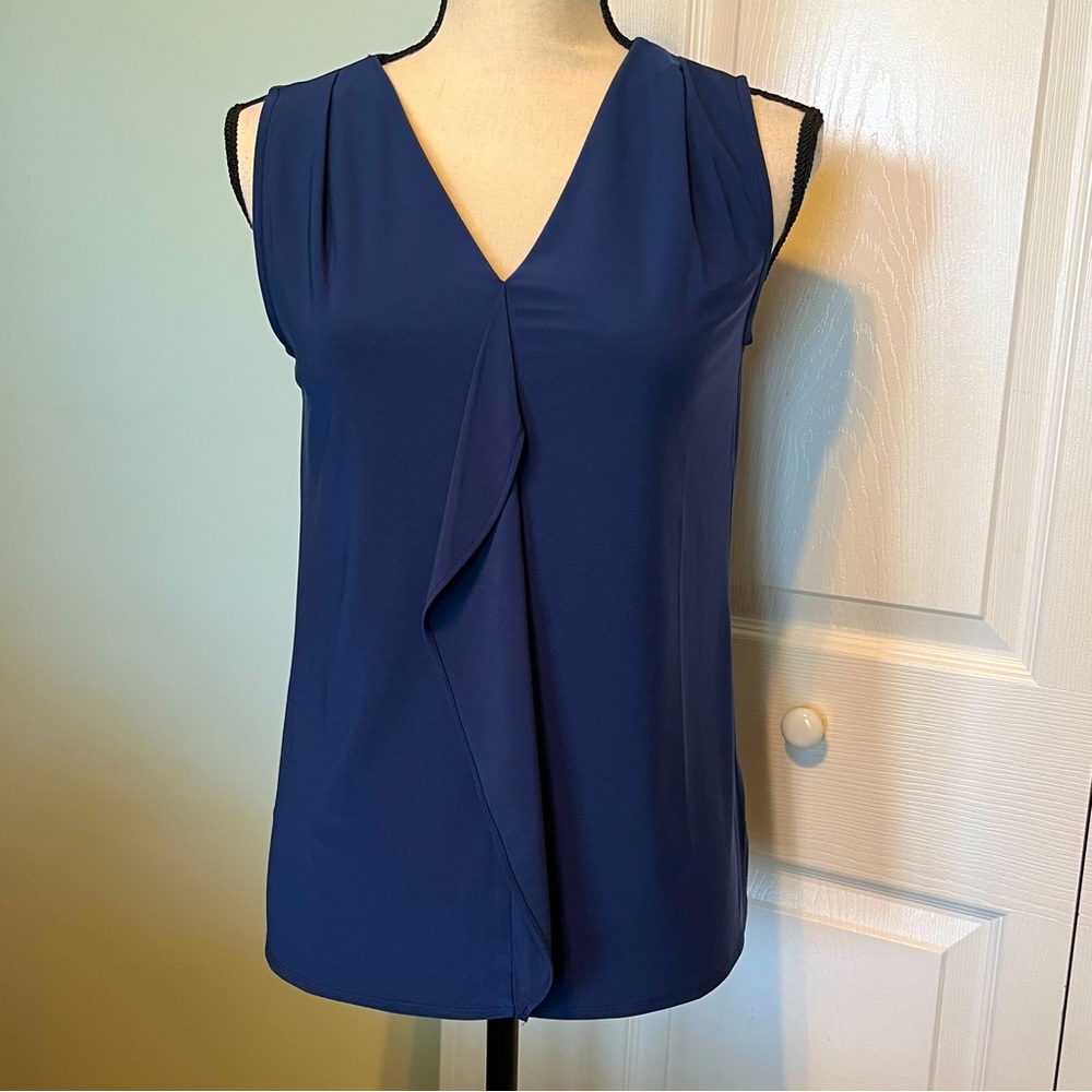 Roz & Ali Womens Size XS Navy Blue Sleeveless Blouse‎ Top Semi Sheer Shell Tank